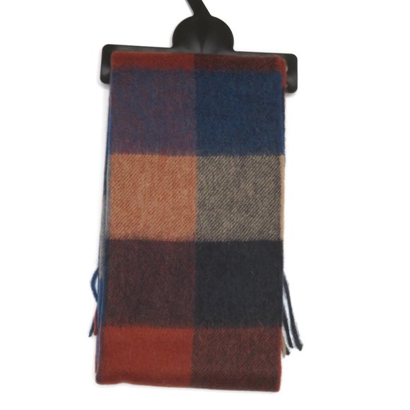 Barbour Tattersall Wool Scarf Large Navy Caramel - Picture 9 of 10